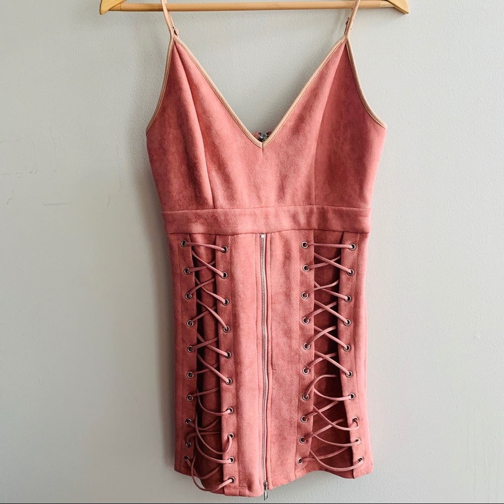 LF seek the label lace up dress light pink size s
